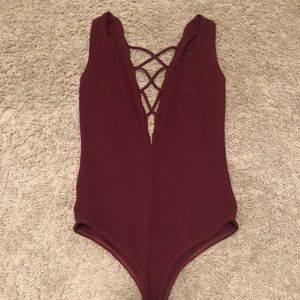 Maroon Bodysuit with Cross-strap Front